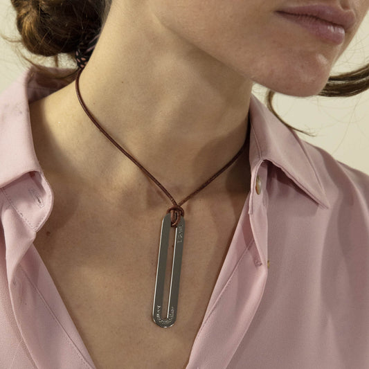 Leather necklace Silver buttonhole
