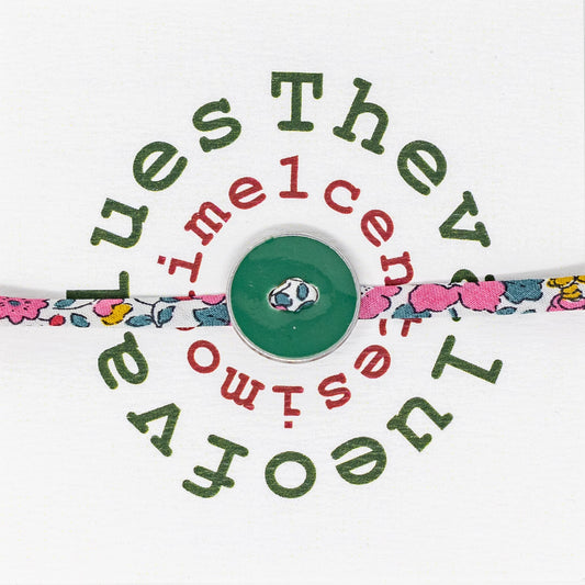 Silk bracelet Coin Green Button