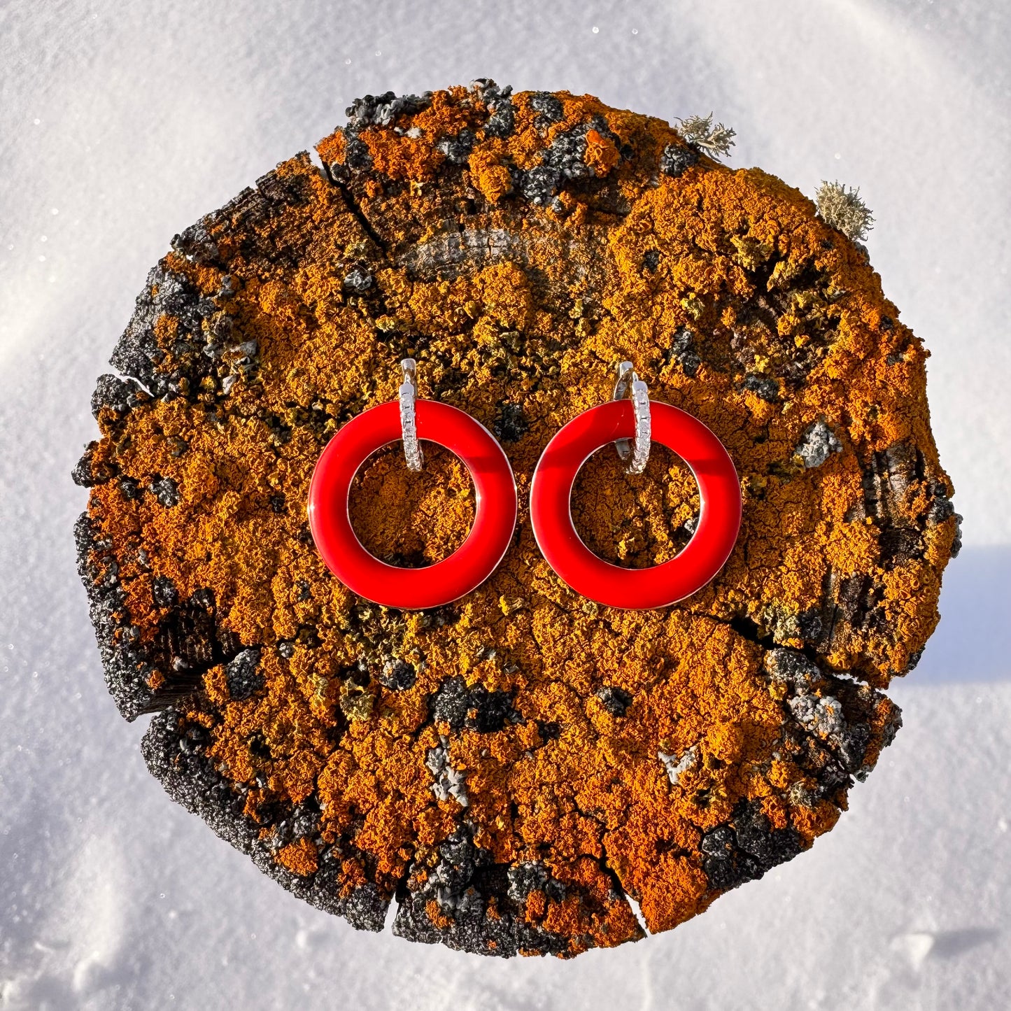 Red Lacquer Hoop Earrings