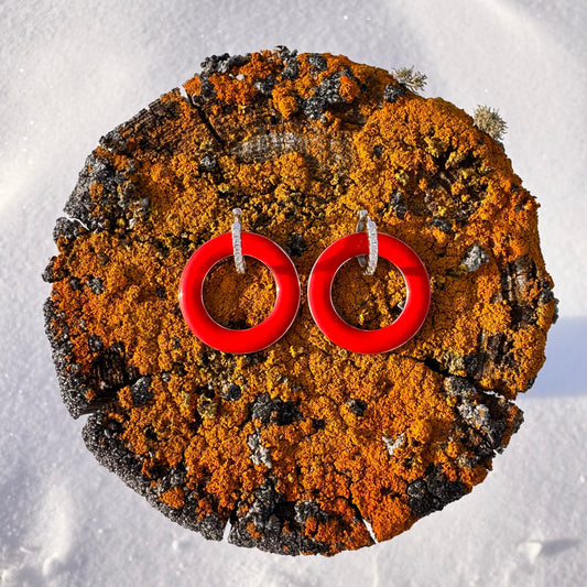 Red Lacquer Hoop Earrings