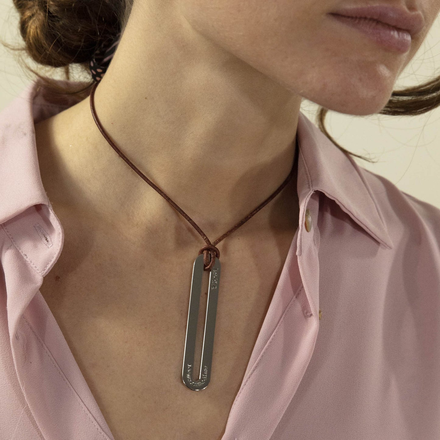 Leather necklace Silver buttonhole